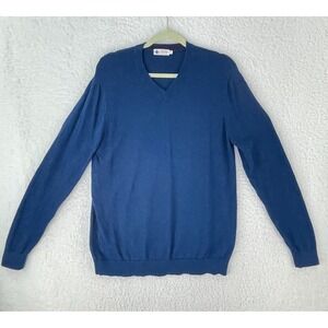 J. Crew Blue V-Neck Pull Over Sweater Mens Long Sleeve‎ Cashmere Cotton Size L